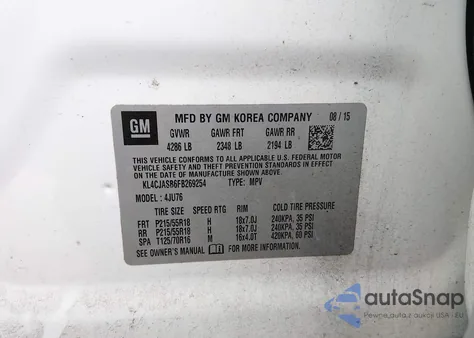 2015 Buick Encore z USA, uszkodzony, nr VIN KL4CJASB6FB269254